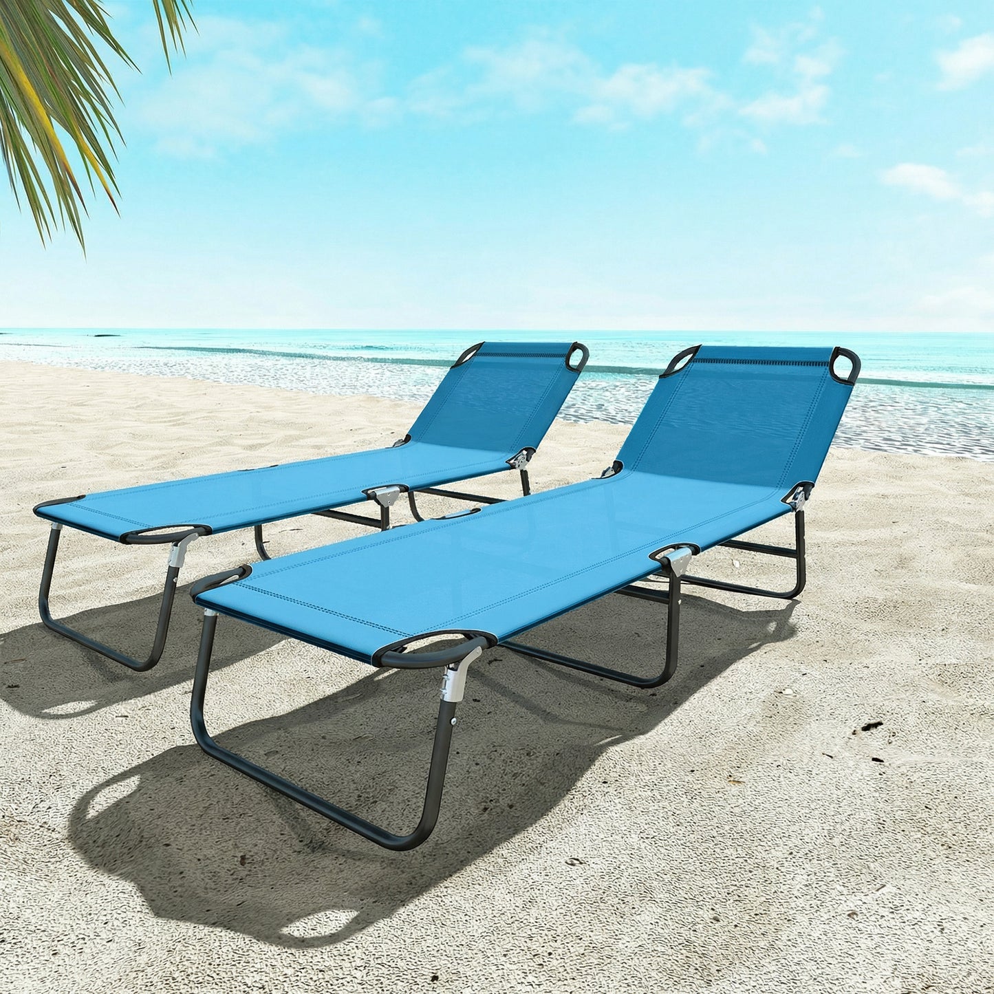 Outsunny Garden Sun Lounger With Five Position Adjustable Back In Sky Blue Folding Outdoor Lounge Chair
