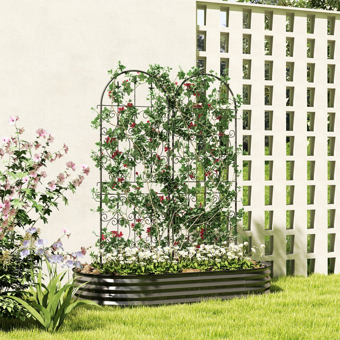 Outsunny Set Of 2 Metal Garden Trellis Panels With Scrollwork Design For Climbing Plants And Privacy 150 By 50 Cm
