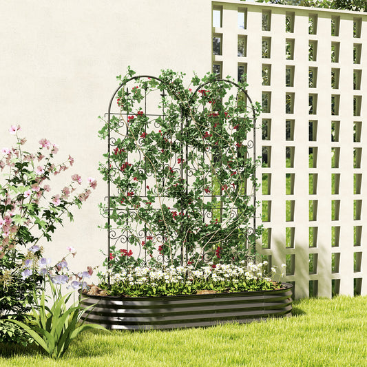 Outsunny Set Of 2 Metal Garden Trellis Panels With Scrollwork Design For Climbing Plants And Privacy 150 By 50 Cm