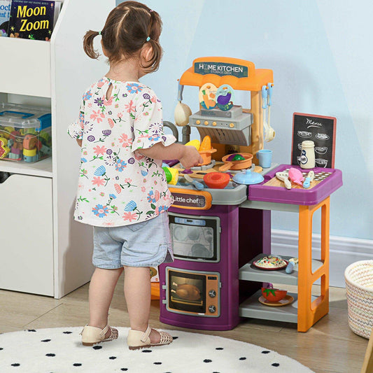 AIYAPLAY 49 Pieces Toy Kitchen, Children Trolley w/ Spray Effect, Running Water - ALL4U RETAILER LTD