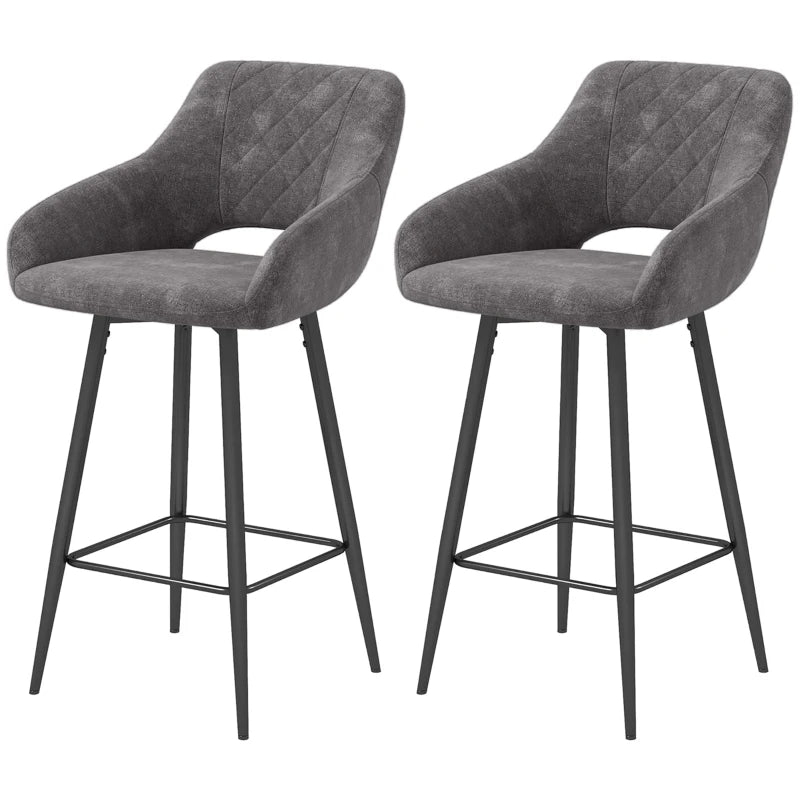 HOMCOM Set of 2 Grey Velvet Bar Stools - Modern Counter Height Chairs with Backs - ALL4U RETAILER LTD