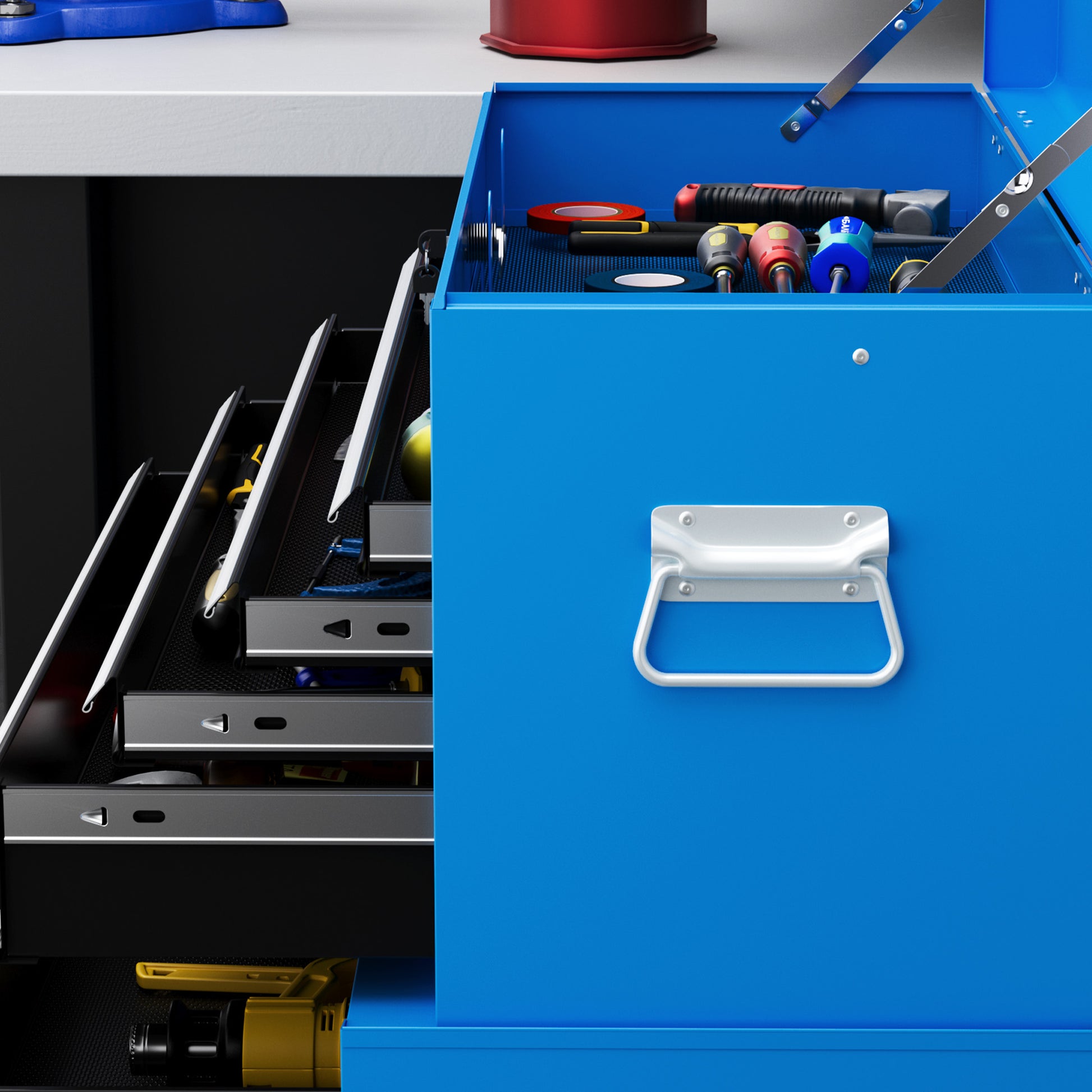 HOMCOM Blue Metal Rolling Tool Chest with 6 Drawers and Lockable Cabinet for Garage and Workshop - ALL4U RETAILER LTD