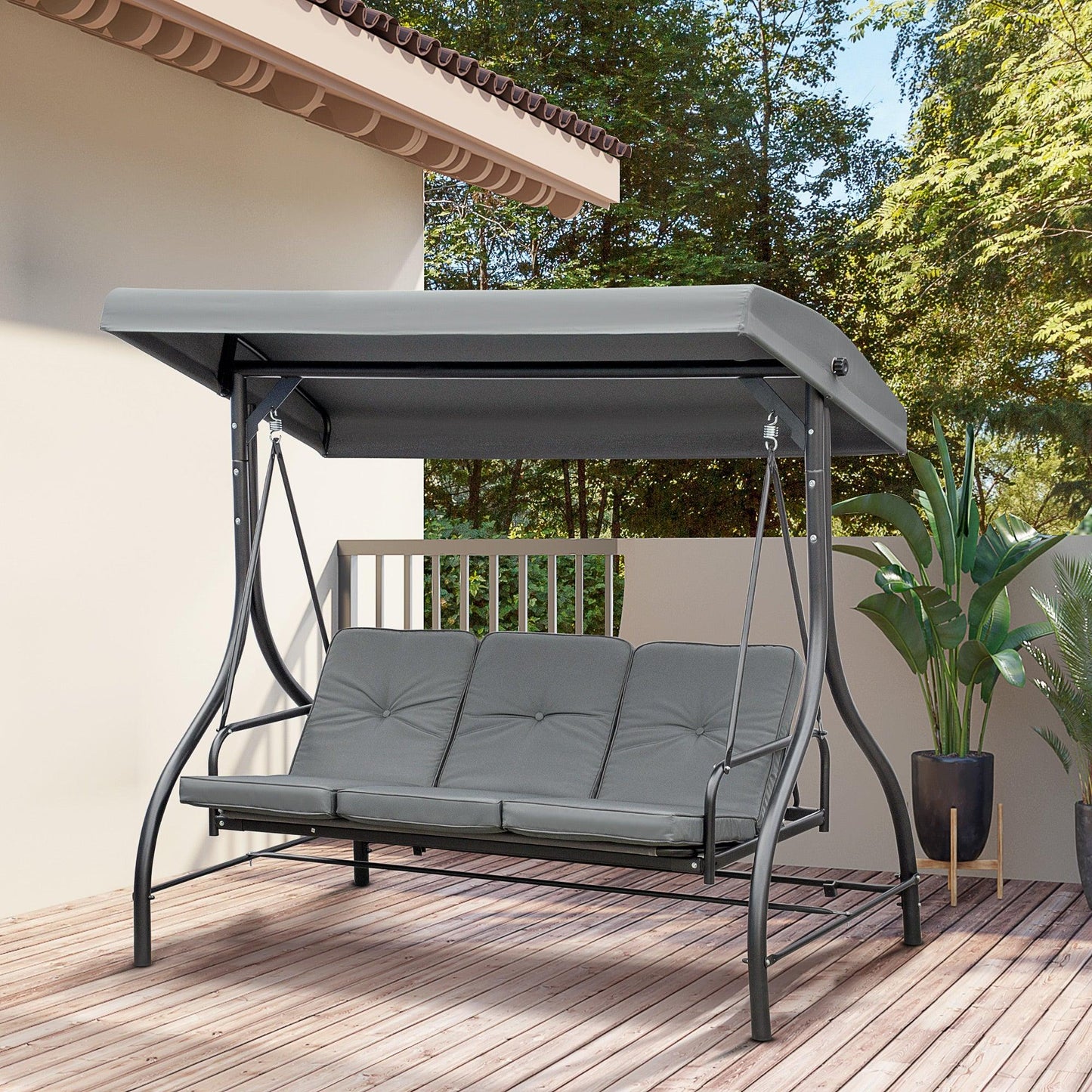 Outsunny 3 Seater Canopy Swing Chair Porch Hammock Bed Rocking Bench Dark Grey - ALL4U RETAILER LTD