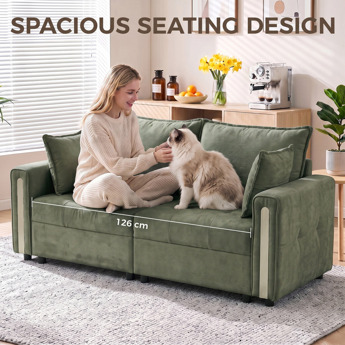 Dark green velvet 2-seater loveseat sofa with tall track arms and cushioned seats