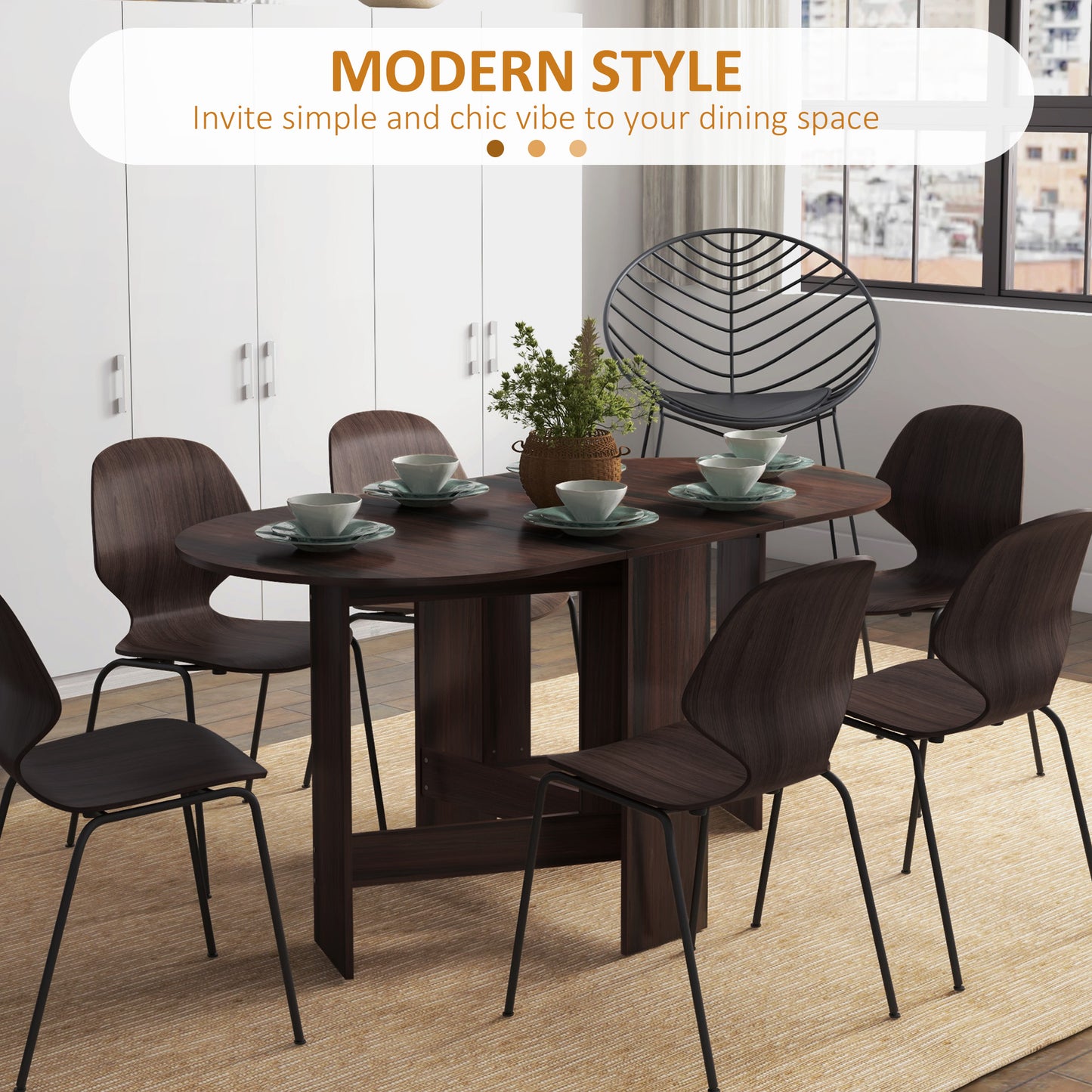 HOMCOM Folding Dining Table For Small Spaces With Drop Leaf Oval Tabletop In Chocolate Wood Effect
