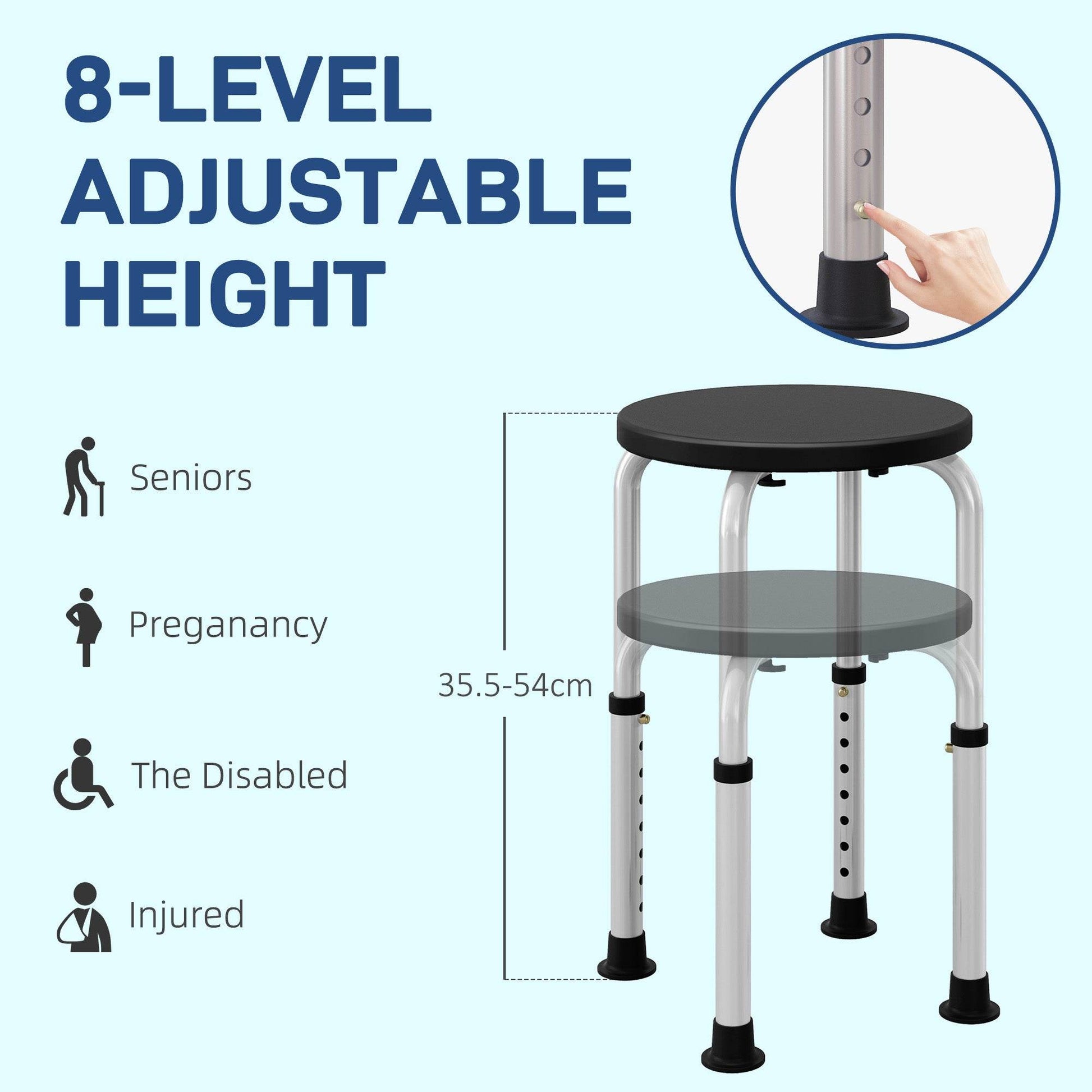 HOMCOM Adjustable Shower Stool with Non-Slip Feet for Elderly and Disabled, Black Aluminium Design - ALL4U RETAILER LTD