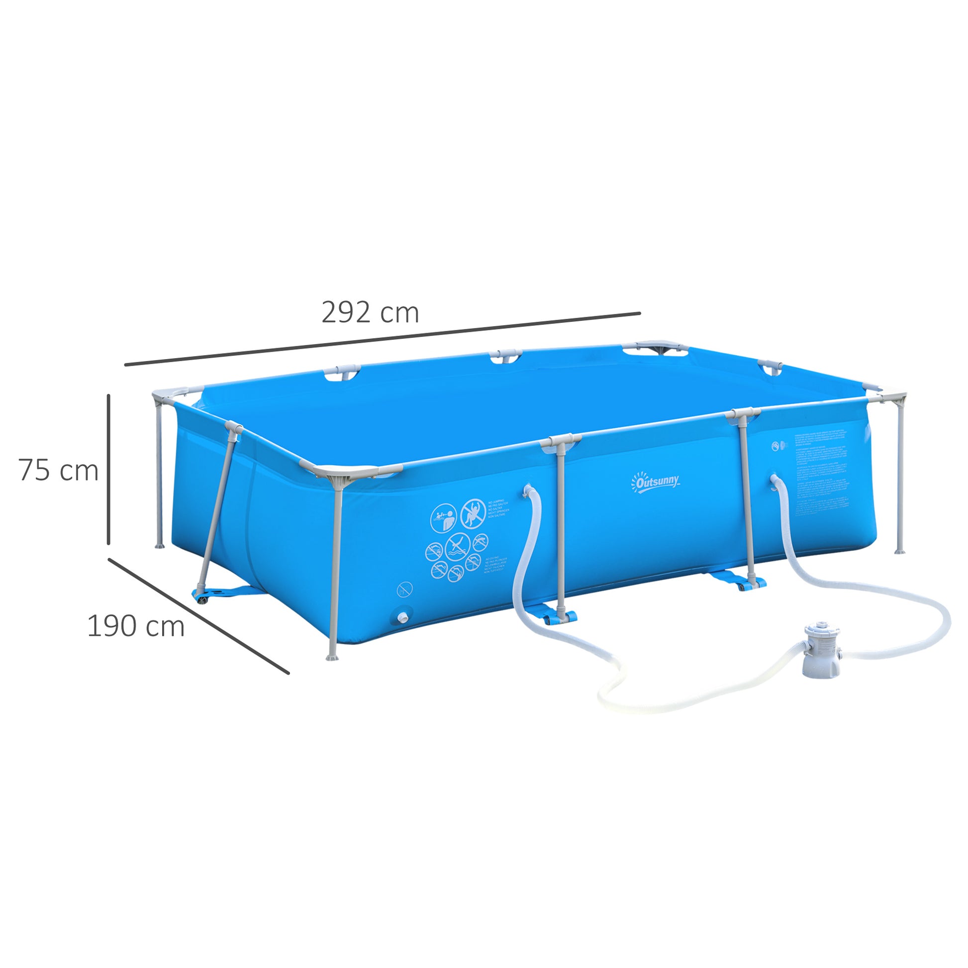 Outsunny Above Ground Swimming Pool with Rust-Resistant Steel Frame, Filter Pump, and Reinforced Sidewalls - 315 x 225 x 75cm, Blue - ALL4U RETAILER LTD