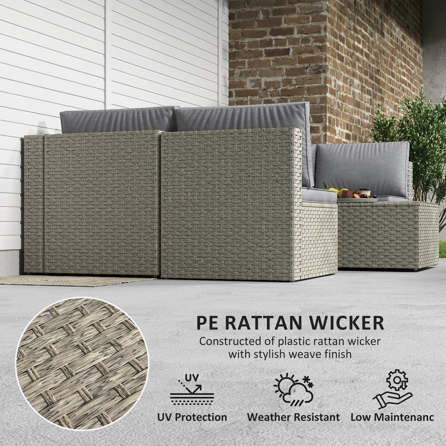 Outsunny Seven Piece Modular Rattan Garden Set With Table And Chairs Light Brown For Outdoor Patio