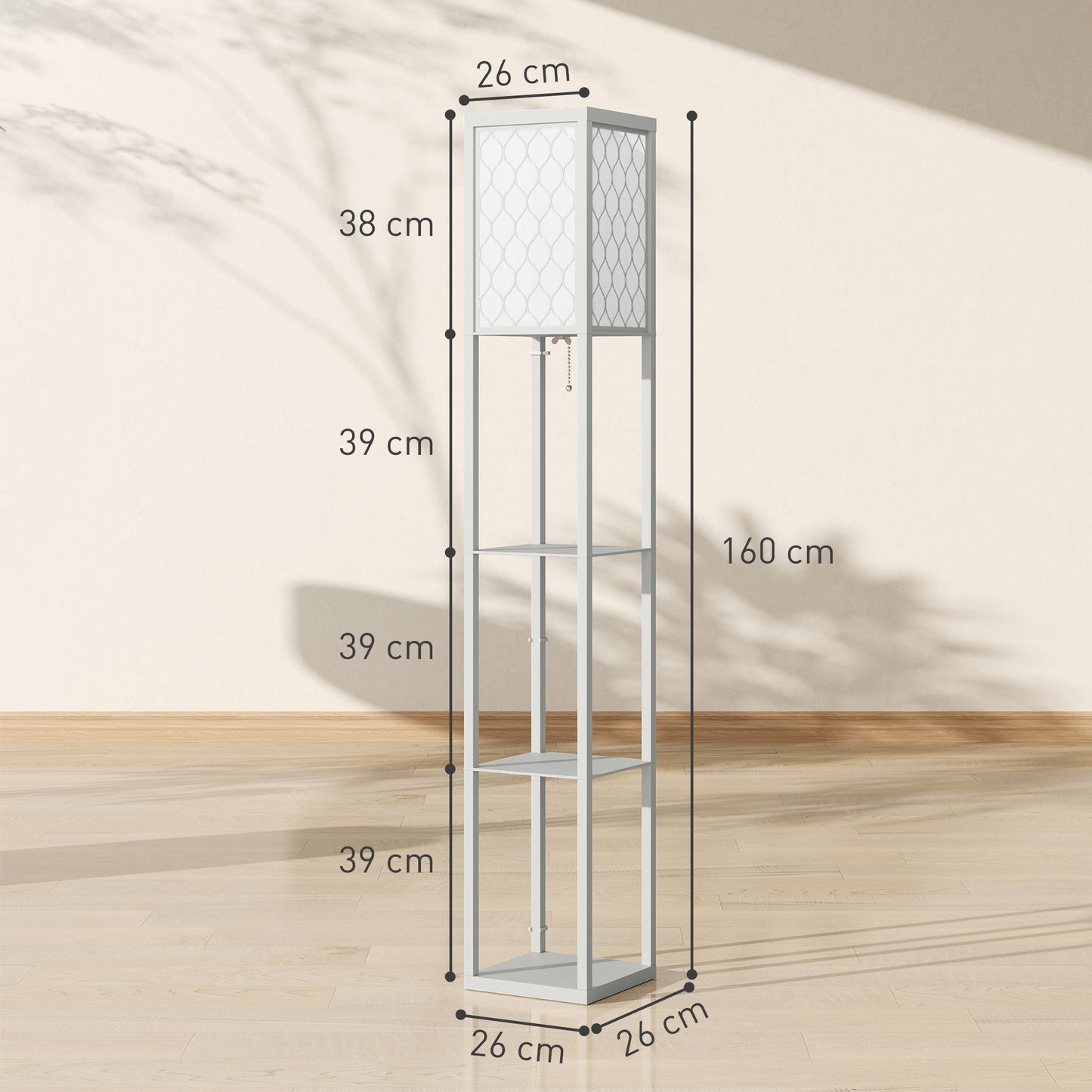 HOMCOM Three Shelf Standing Lamp Grey And White Finish With Integrated Shelves For Storage