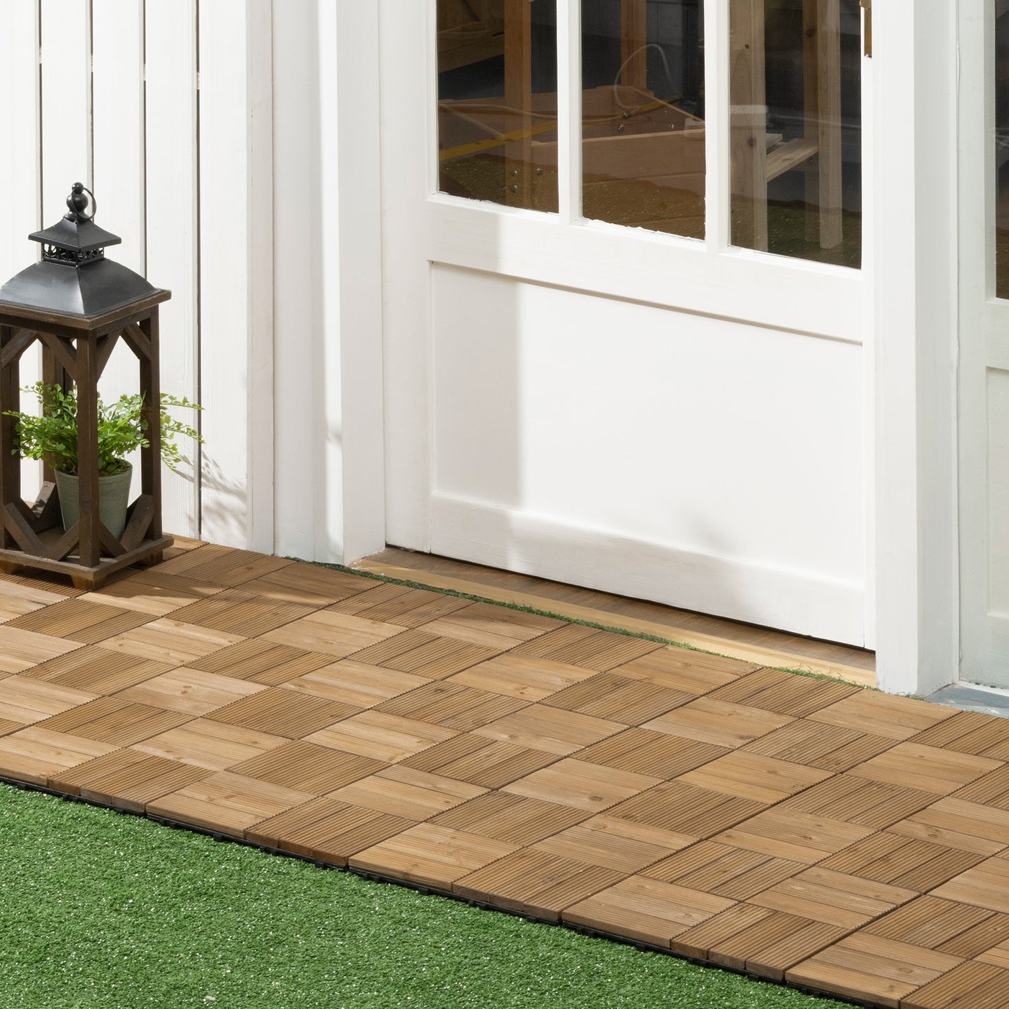 Outsunny 27-Piece Interlocking Wooden Deck Tiles for Outdoor Spaces, Brown, 30x30 cm Each, 2.5㎡ Coverage - ALL4U RETAILER LTD