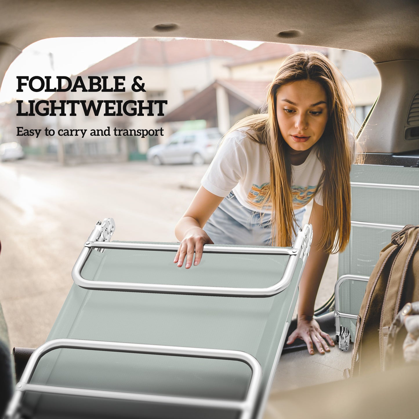 Outsunny Set Of Two Steel Frame Sun Loungers With Reclining Backs Folding For Easy Transport Light Grey