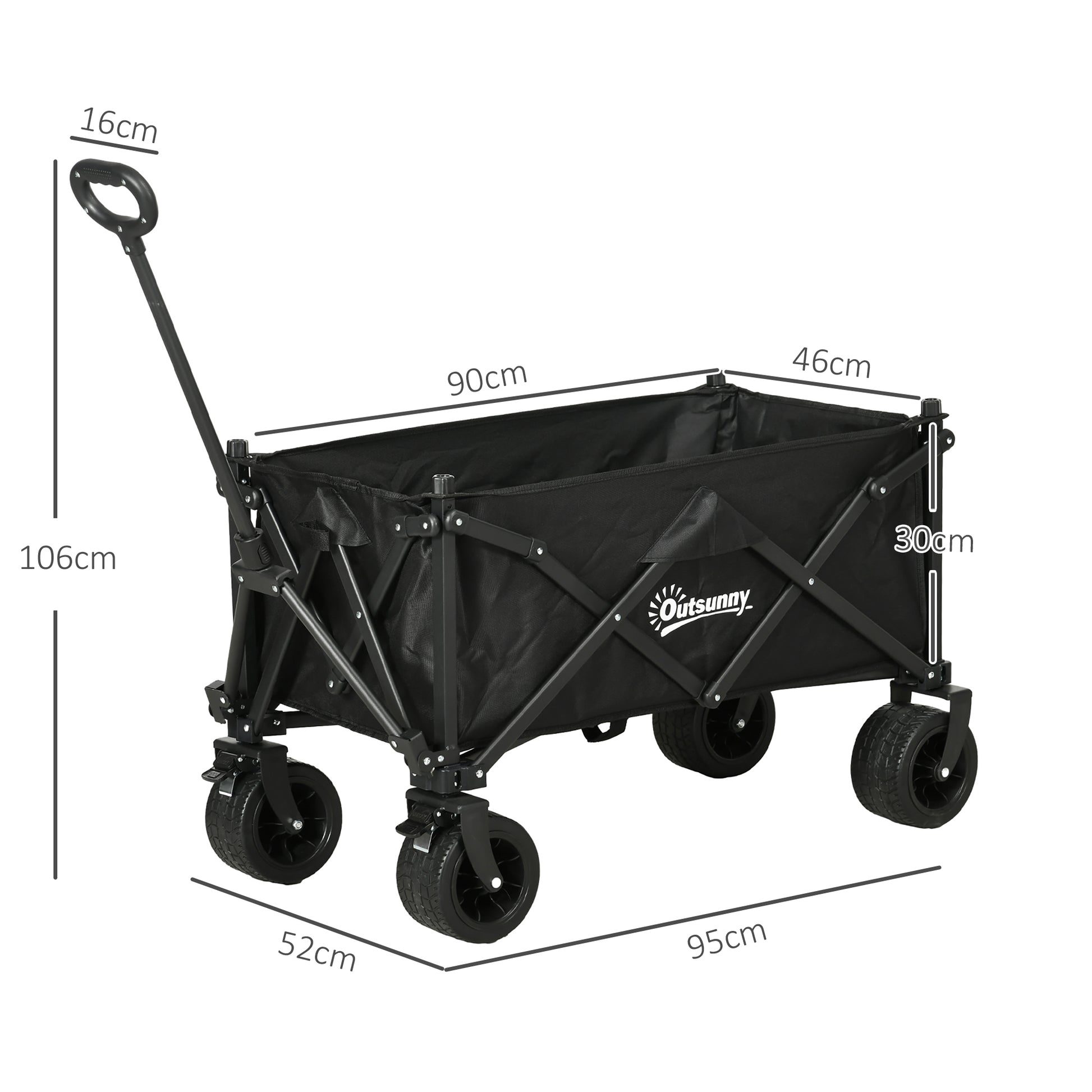 Outsunny 110L Foldable Garden Wagon Cart with Carry Bag - Heavy-Duty Outdoor Trolley for Beach, Camping, and Festivals, 120KG Load Capacity, Black - ALL4U RETAILER LTD