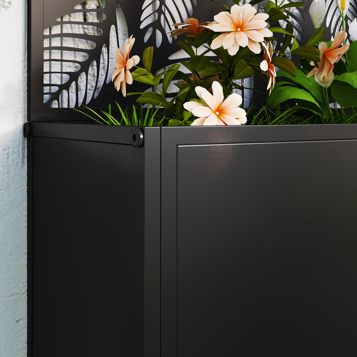 Outsunny Outdoor Metal Planter With Back Trellis Black Powder Coated Garden Box 32L