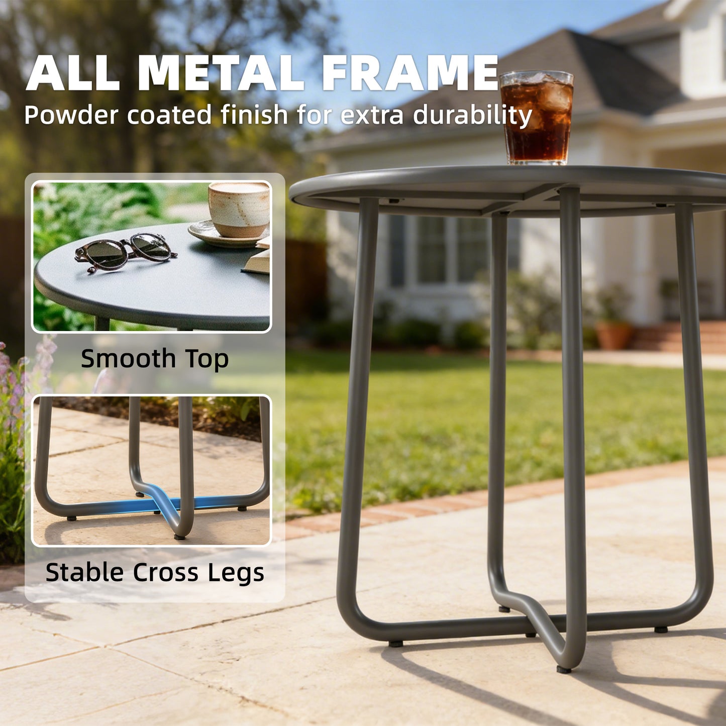 Outsunny 48 cm Round Garden Side Table With Rolled Edge Rust Resistant Metal Outdoor Table Dark Grey