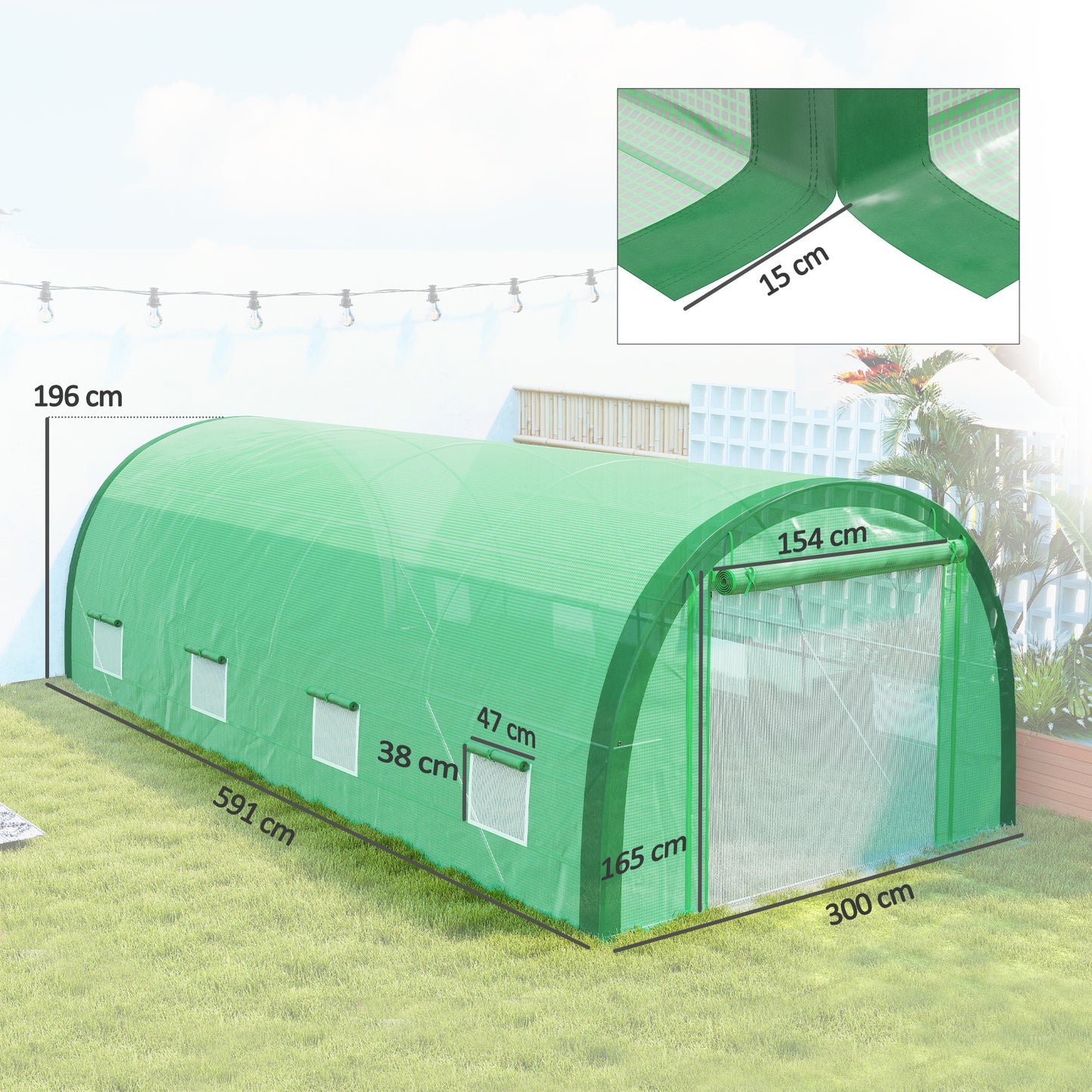 Outsunny 6 X 3m Polytunnel Greenhouse With Upgraded Structure Mesh Door And Windows 15 Plant Labels Green