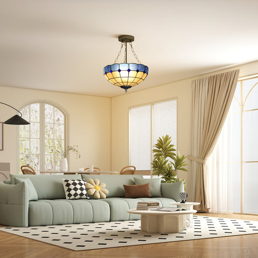 Homcom Tiffany Style Ceiling Light Vintage Chandelier With 3 E27 Sockets Semi Flush Mount For Living Room