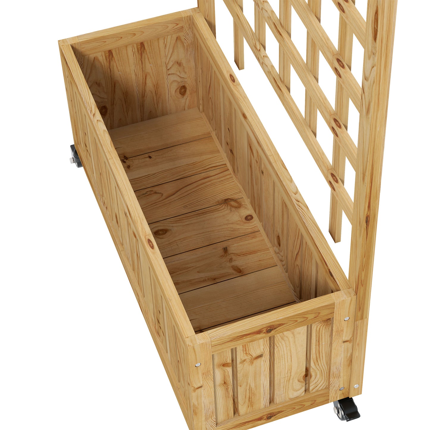 Outsunny Wooden Rolling Trellis Planter Box for Vegetables, Herbs, and Flowers with Soil Liner - ALL4U RETAILER LTD