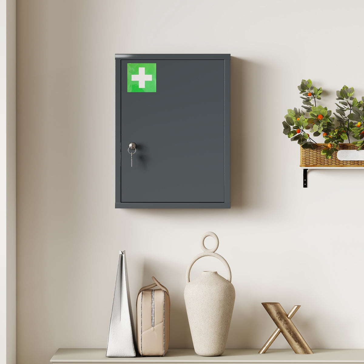 Kleankin Locking Medicine Cabinet With Three Tier Shelves And Two Keys