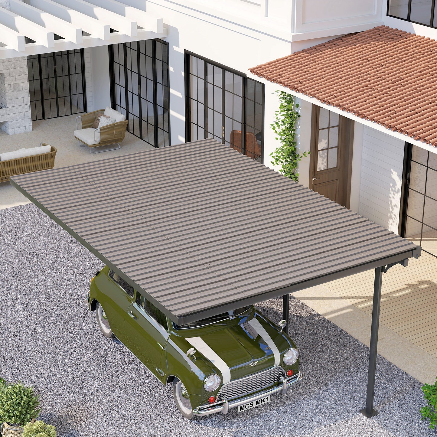 Outsunny 12 Pack Corrugated Steel Roof Panels Grey Woodgrain Pre Drilled Holes Galvanised Roofing Sheets For Repairs