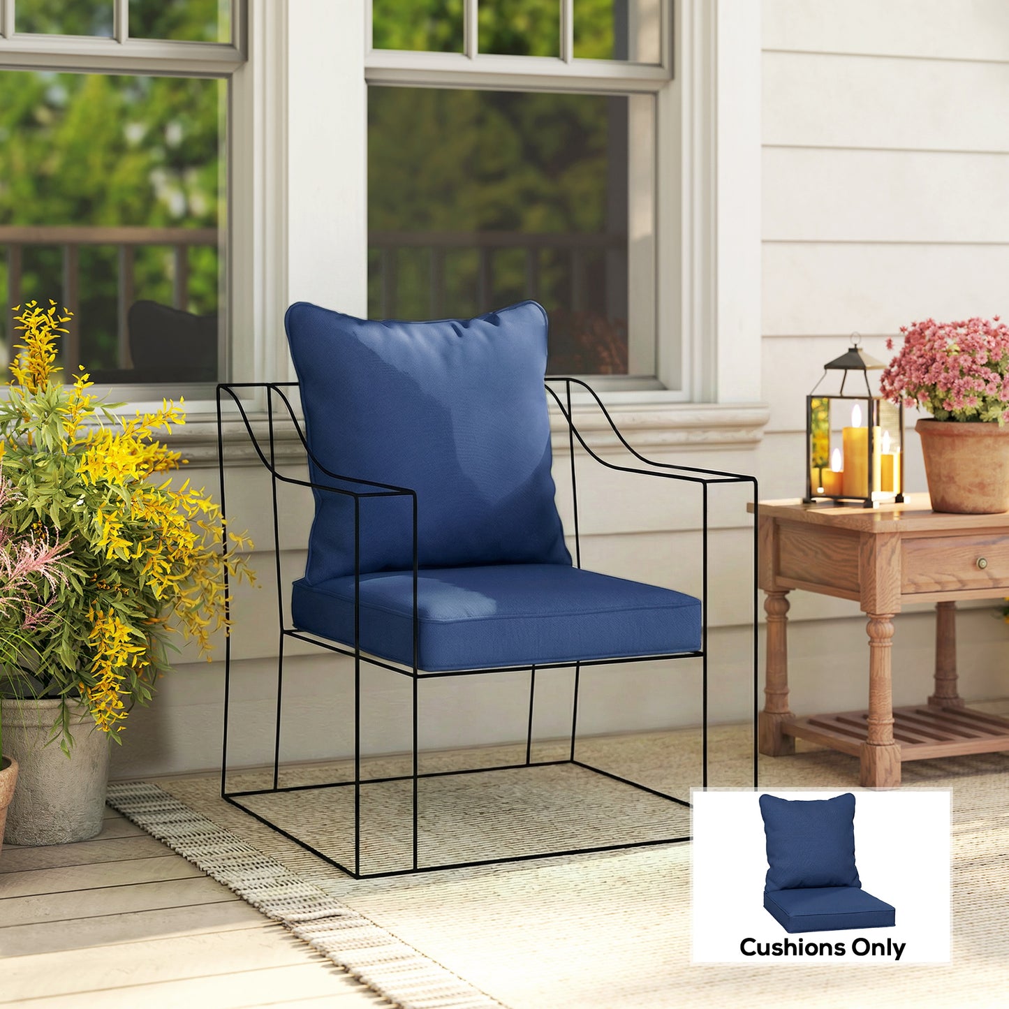 Outsunny Outdoor Seat and Back Padded Cushion Set Two Cushions Dark Blue for Patio Garden Lounge