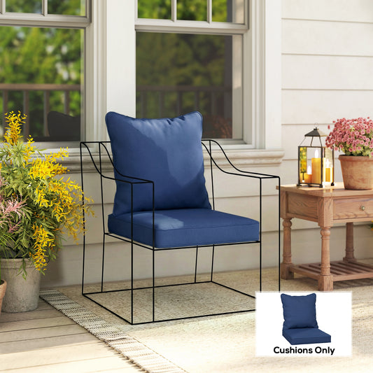 Outsunny Outdoor Seat and Back Padded Cushion Set Two Cushions Dark Blue for Patio Garden Lounge