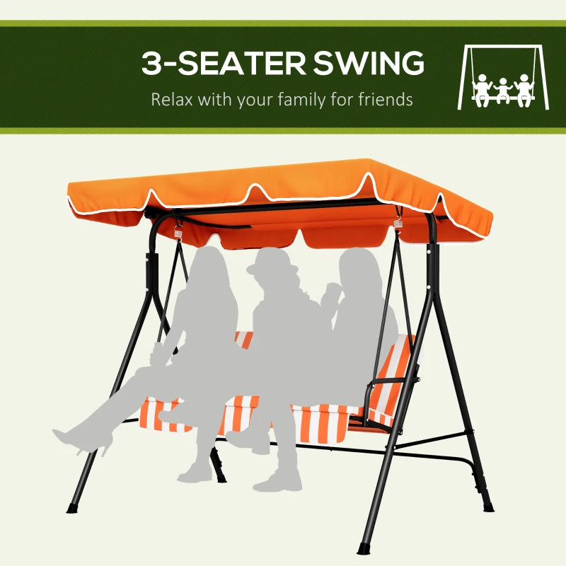 Outsunny 3-Seater Garden Swing Chair with Adjustable Canopy - Vibrant Orange Stripe Design for Stylish Outdoor Comfort - ALL4U RETAILER LTD