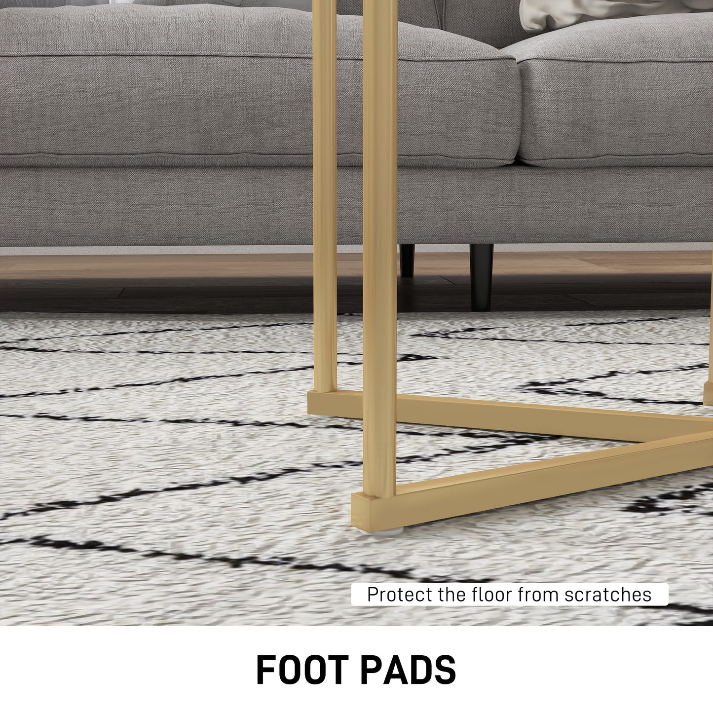 HOMCOM Marble Effect Nesting Tables Set Of Two White And Gold Tone Finish Perfect For Living Room And Hallway