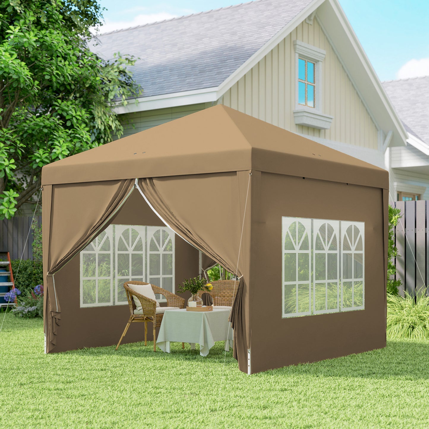 Outsunny 3x3m Pop Up Gazebo Khaki With Removable Walls Weather Resistant Canopy For Outdoor Events