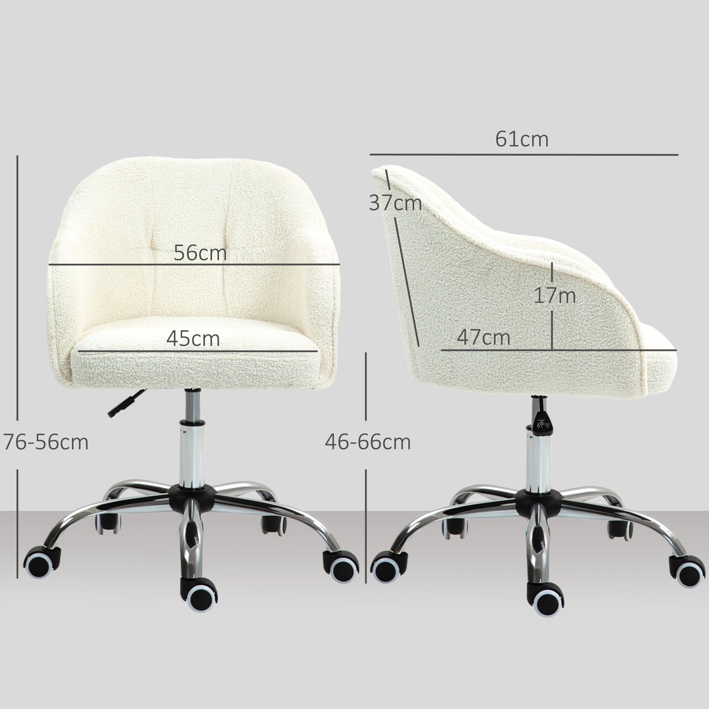 Vinsetto Cozy Cream White Fluffy Fabric Swivel Office Chair - Adjustable Makeup Vanity & Study Chair with Wheels