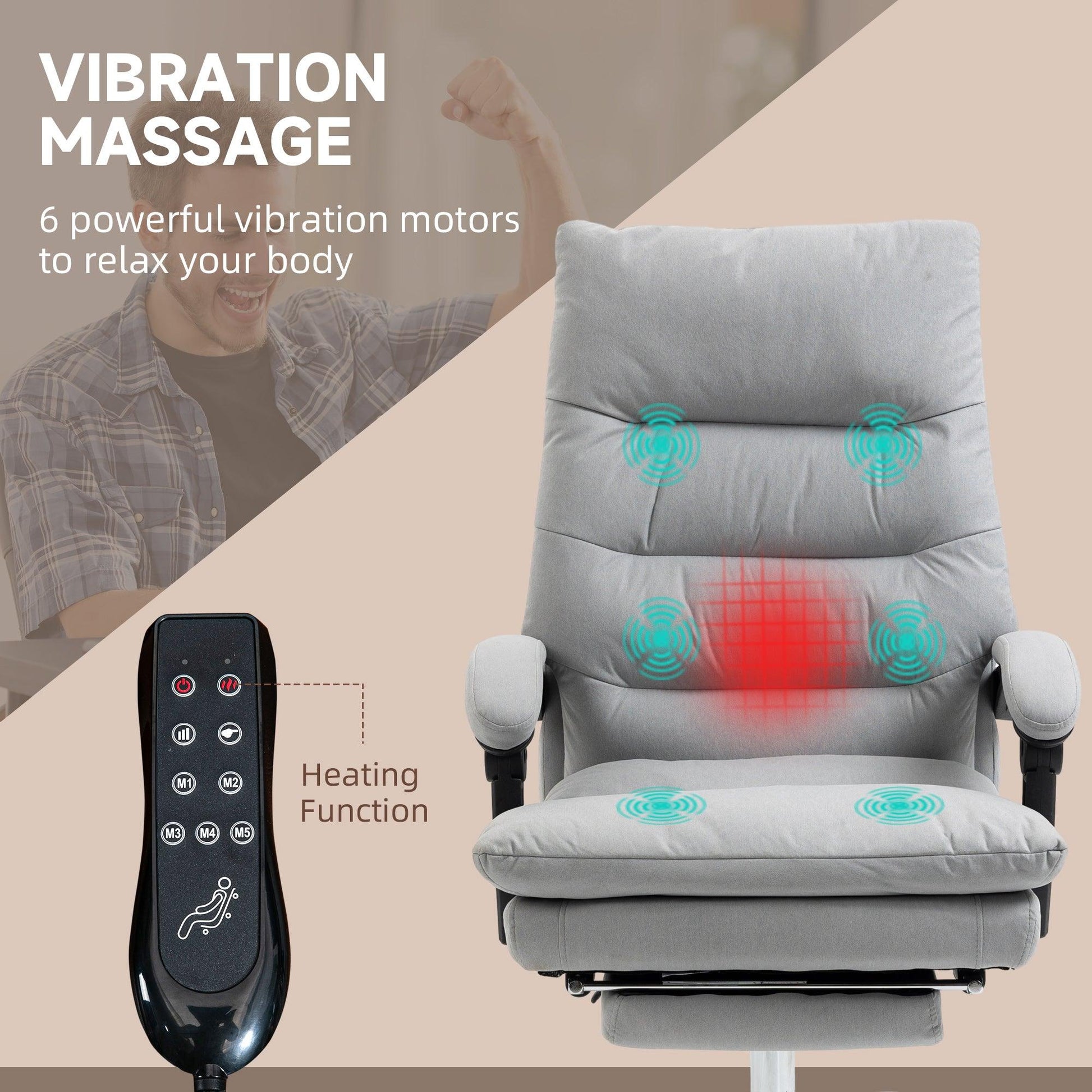 Vinsetto Microfibre Vibration Massage Office Chair with Heat, Footrest, Grey - ALL4U RETAILER LTD