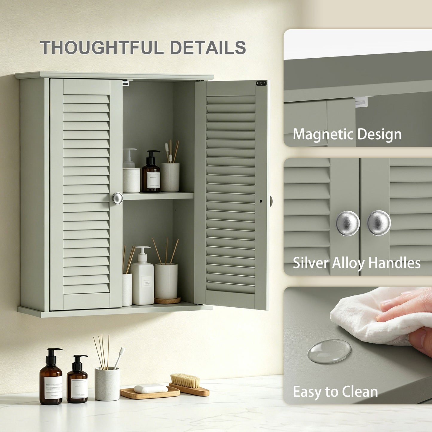 HOMCOM Bathroom Wall Cabinet With Louvered Doors And Adjustable Shelf Storage Light Green