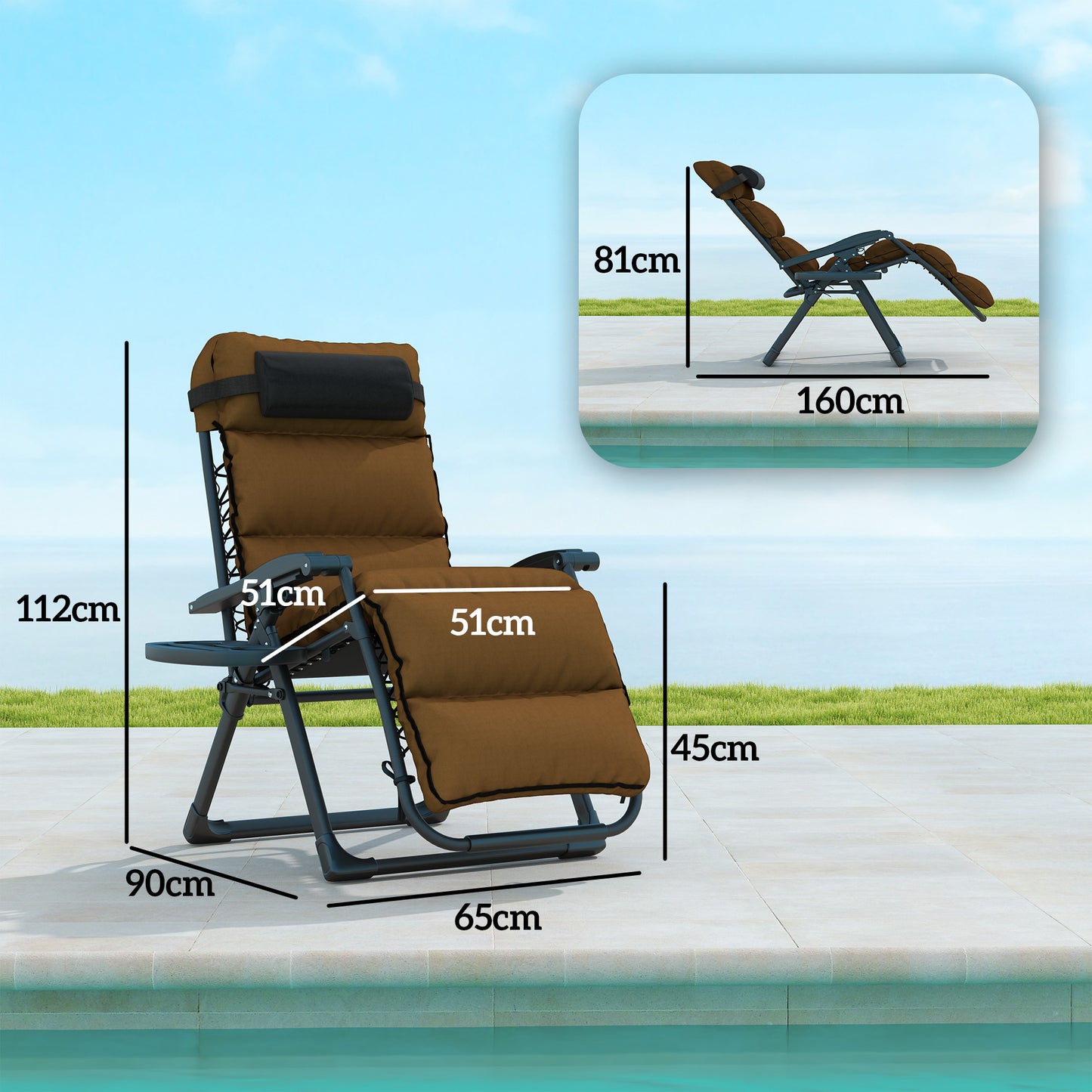 Outsunny Set Of Two Reclining Sun Loungers With Cushions For Outdoor Patio Brown
