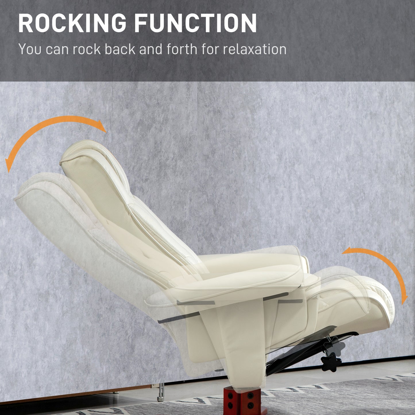 HOMCOM Faux Leather Manual Recliner and Footstool Set in Cream White 135 Degree Backrest