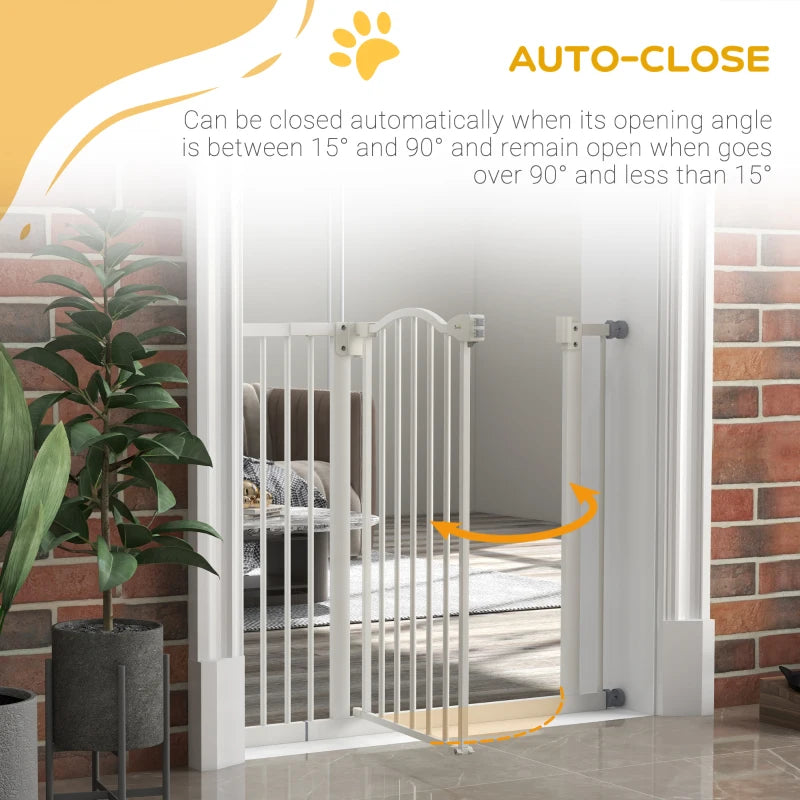 PawHut Metal Adjustable Pet Gate Safety Barrier with Auto-Close Door - White (74-94cm) - ALL4U RETAILER LTD