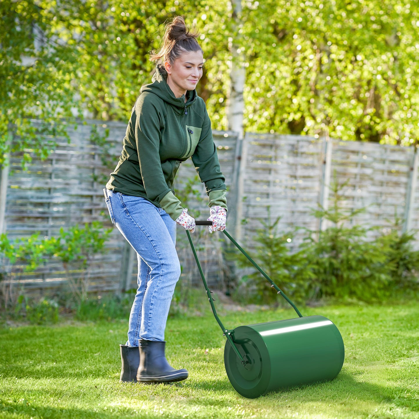 Outsunny 63 L Garden Lawn Roller Water And Sand Filled Drum Heavy Duty Steel Lawn Push Roller For Grass Seeding