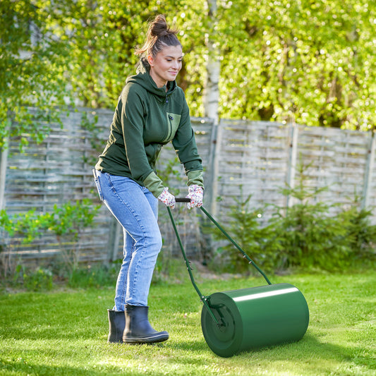 Outsunny 63 L Garden Lawn Roller Water And Sand Filled Drum Heavy Duty Steel Lawn Push Roller For Grass Seeding