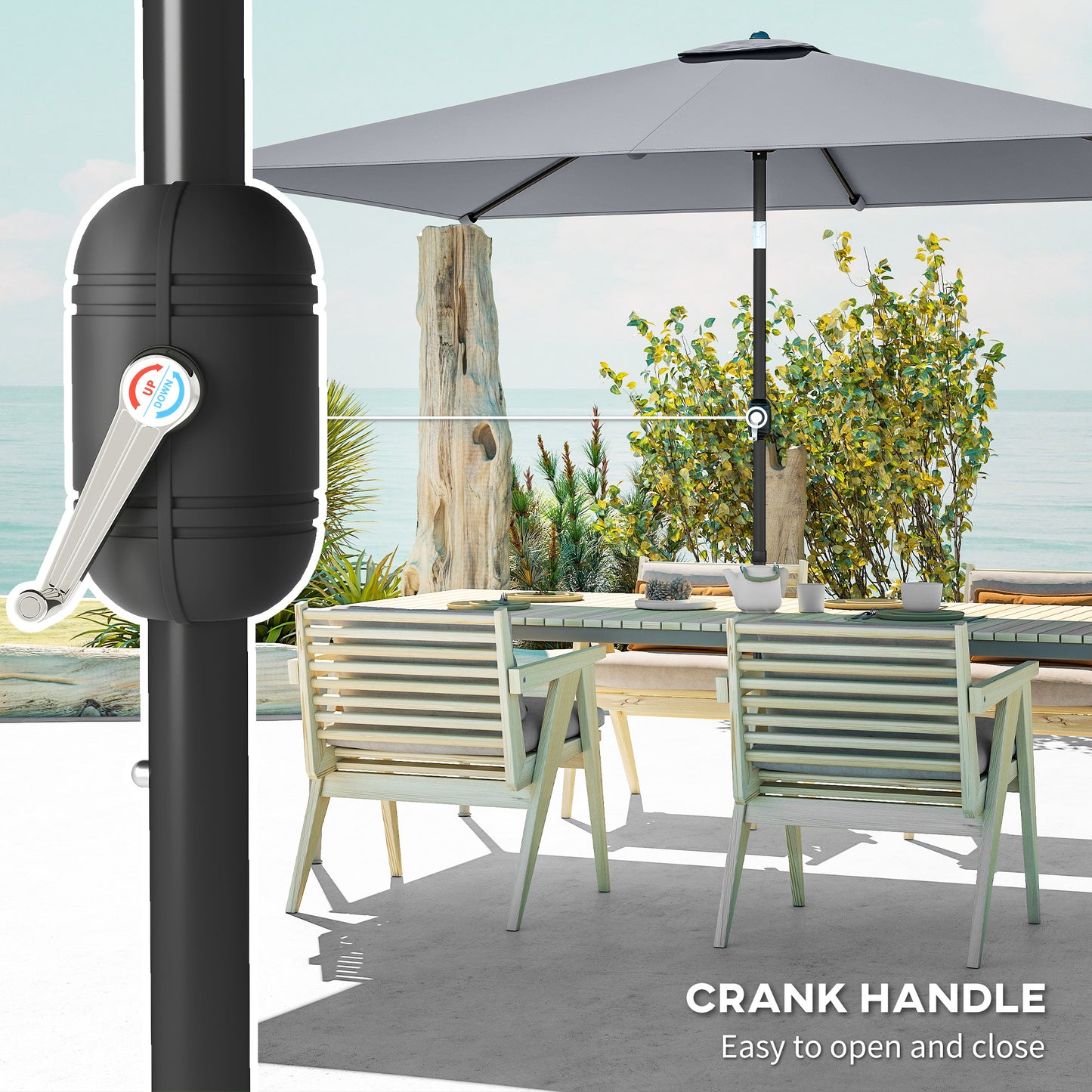 Outsunny Garden Parasol Umbrella With Crank Handle And Tilt Function 180G Polyester Canopy Light Grey
