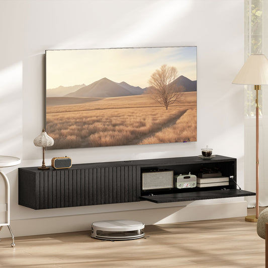 HOMCOM 140cm Floating Wall Mount TV Stand In Black With Cable Management Hole Fits Up To 72 Inch TV