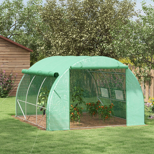 Outsunny 3 x 3 x 2 m Polytunnel Greenhouse Pollytunnel Tent Steel Frame Green - ALL4U RETAILER LTD