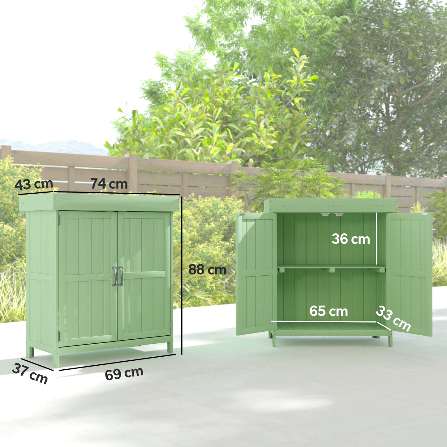 Outsunny Small Wooden Garden Shed With Openable Lift Up Roof And Removable Shelf 74x43x88 Cm Light Green