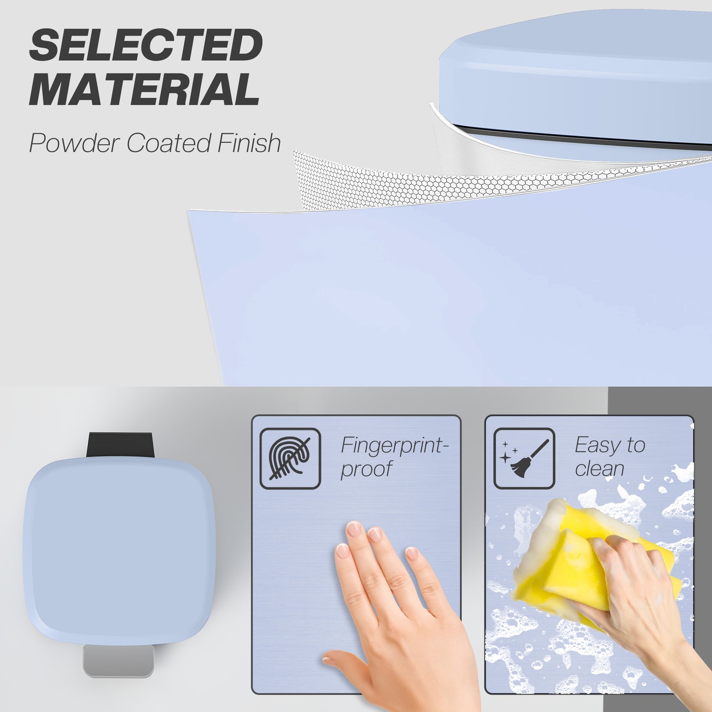 HOMCOM 12L Modern Boxy Metal Kitchen Bin With Pedal And Soft Close Light Blue Lid