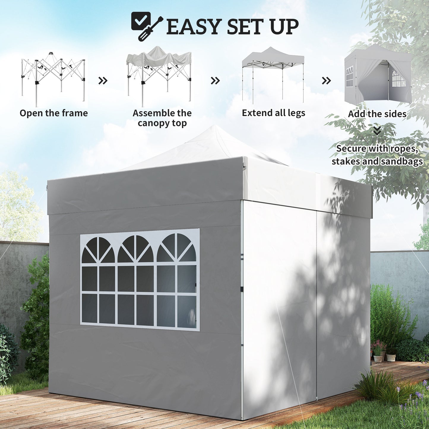Outsunny 3 x 3 m Pop Up Gazebo With Sidewalls UPF 50 Plus Heavy Duty Garden Tent Marquee Wheeled Carry Bag Silver Grey