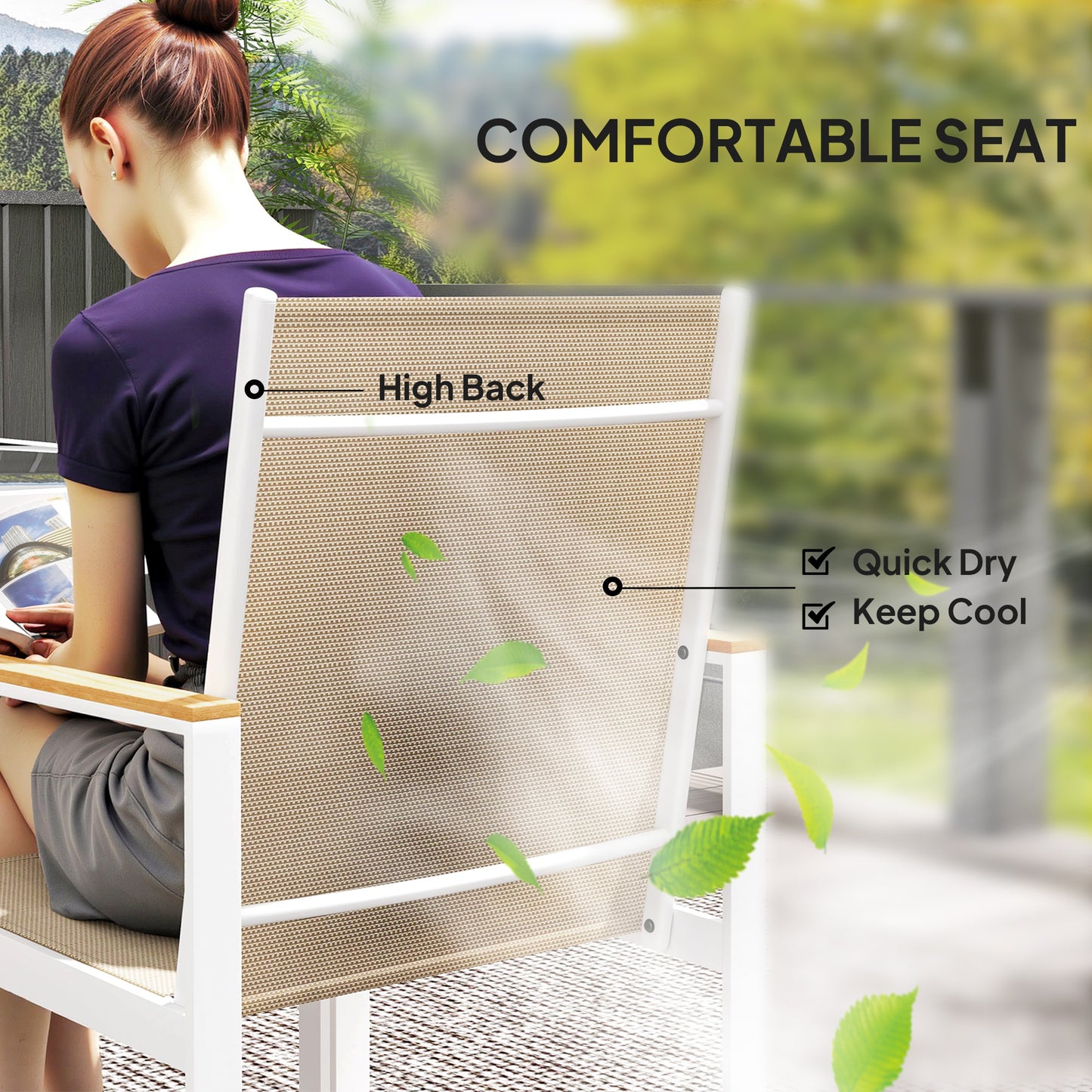 Outsunny 5 Piece Garden Furniture Set With 4 Armchairs And Tempered Glass Tabletop For Deck Balcony