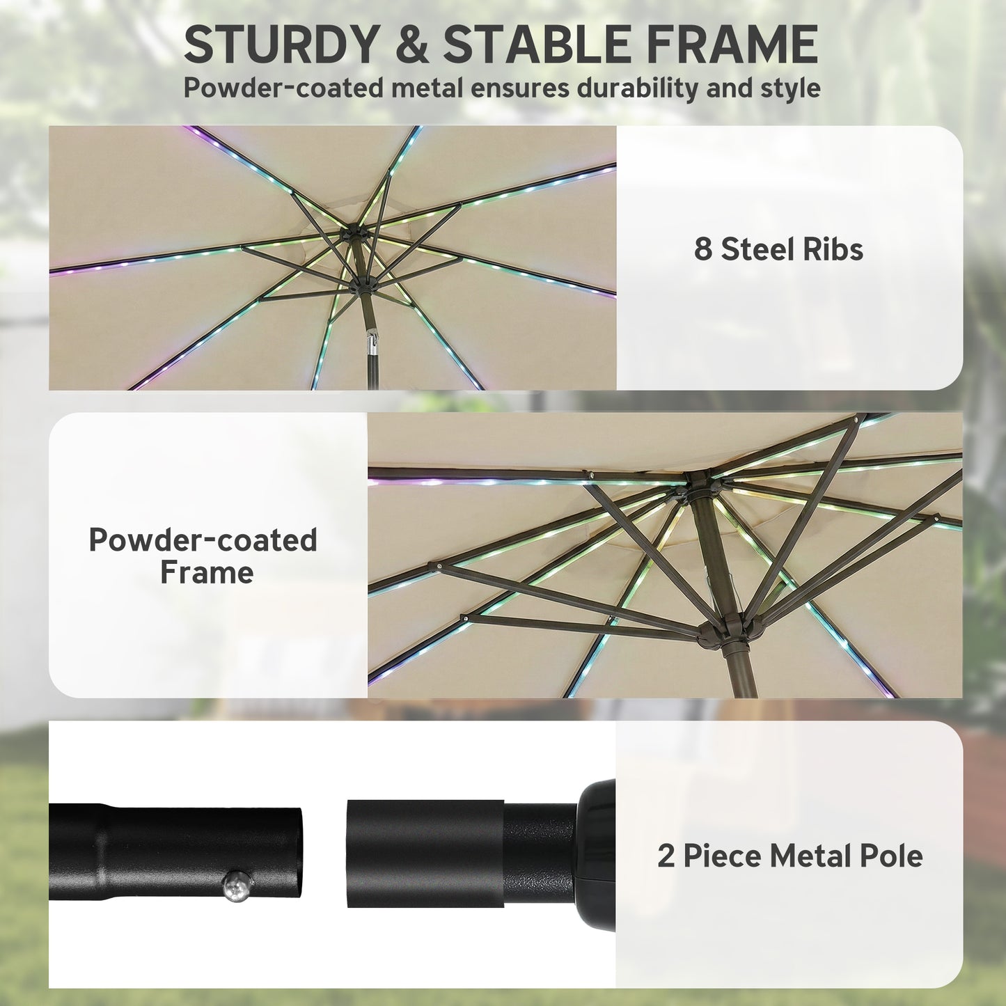 Outsunny 3 Meter Garden Parasol Umbrella With 112 Solar Powered LED Lights And USB Charging Crank Handle Beige