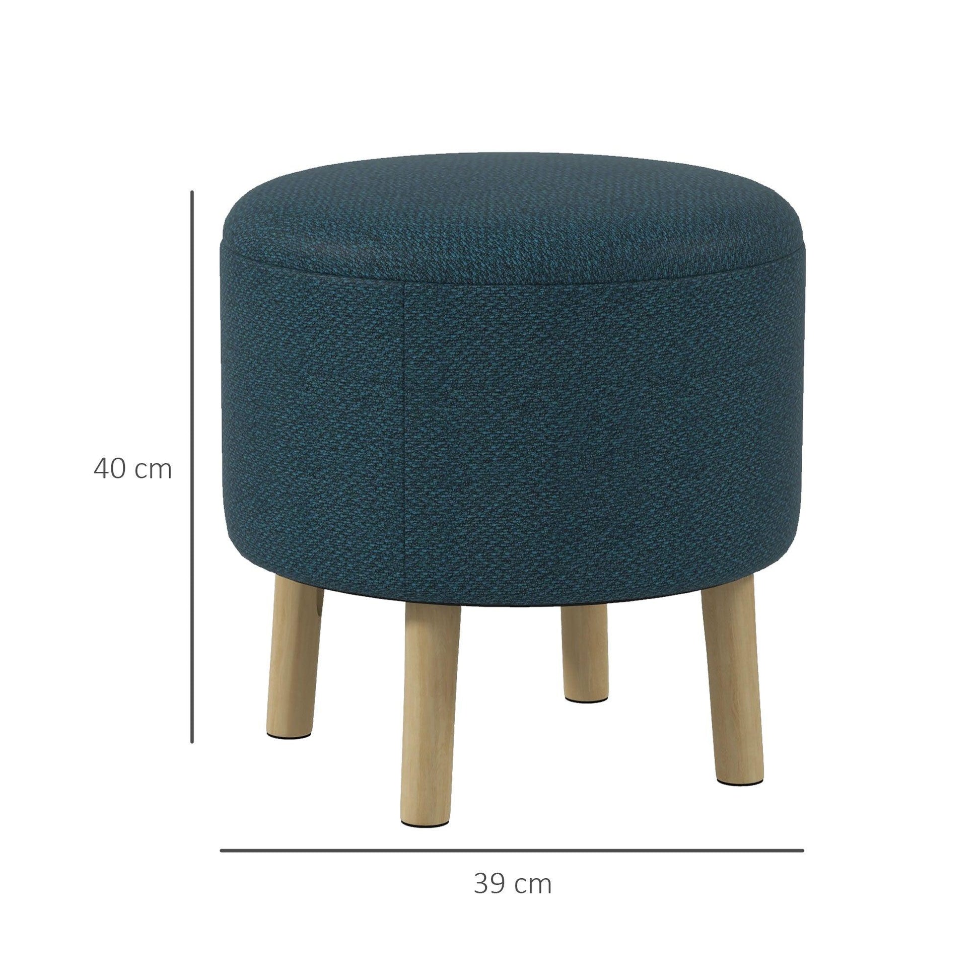 HOMCOM Round Ottoman Stool with Storage, Linen Fabric Upholstered Foot Stool with Padded Seat, Hidden Space and Wood Legs - ALL4U RETAILER LTD