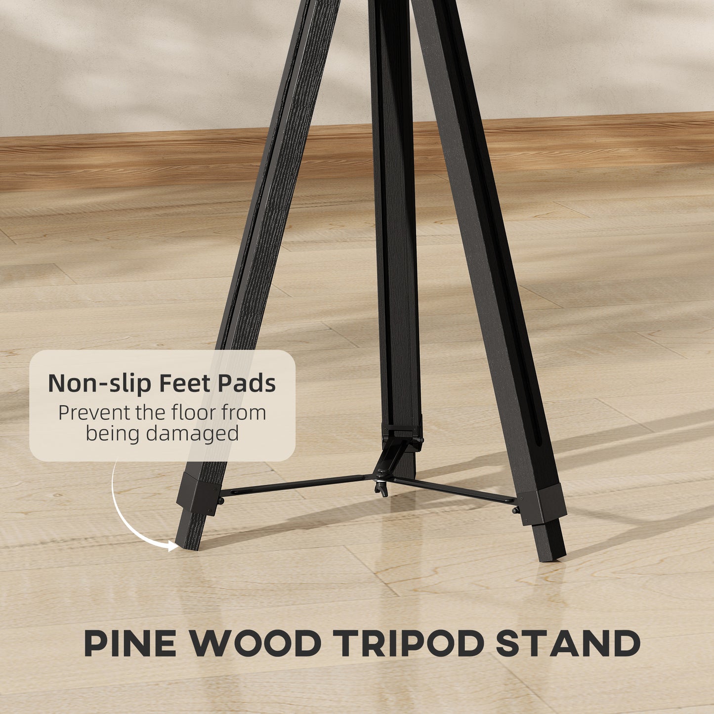 HOMCOM Industrial Tripod Floor Lamp Nautical Searchlight With Adjustable Height Wood Legs E14 Lamp Base Black