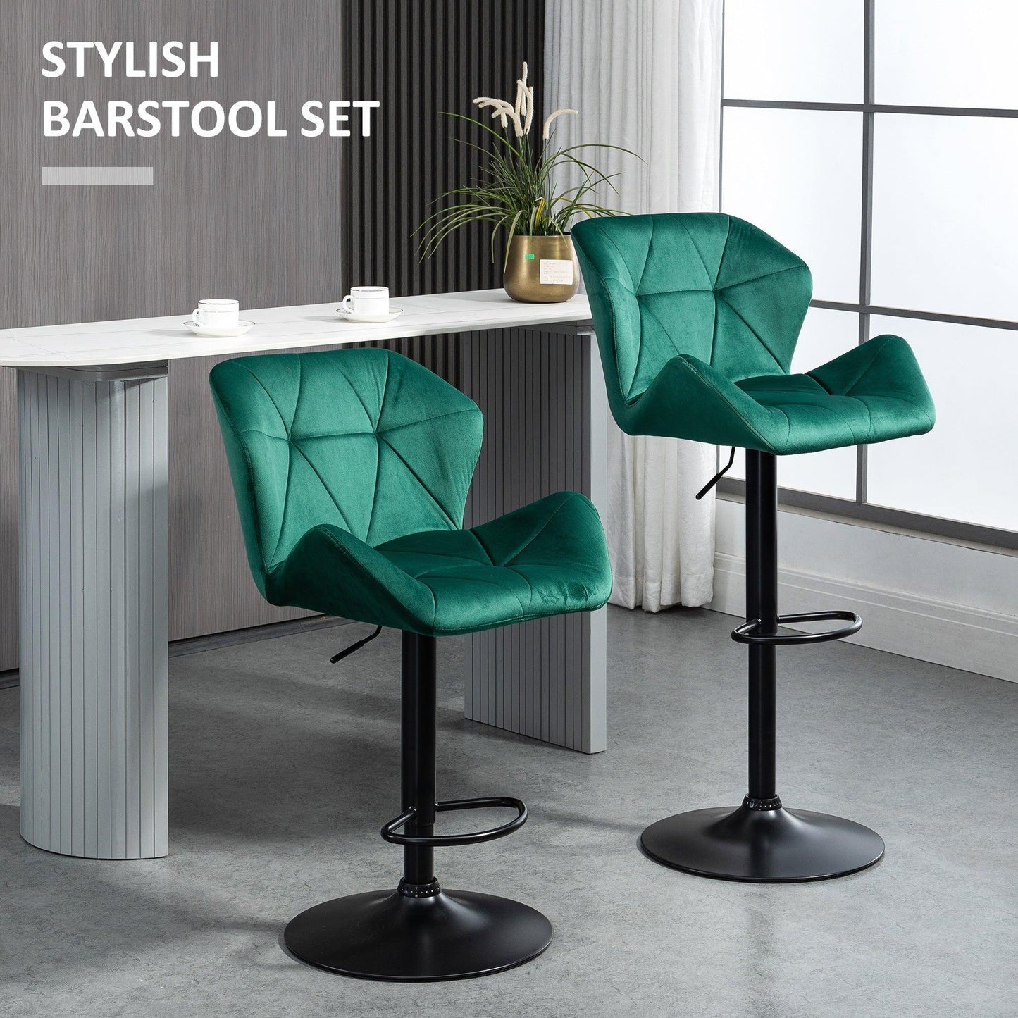 HOMCOM Green Velvet Bar Stools: Elegant & Versatile - ALL4U RETAILER LTD