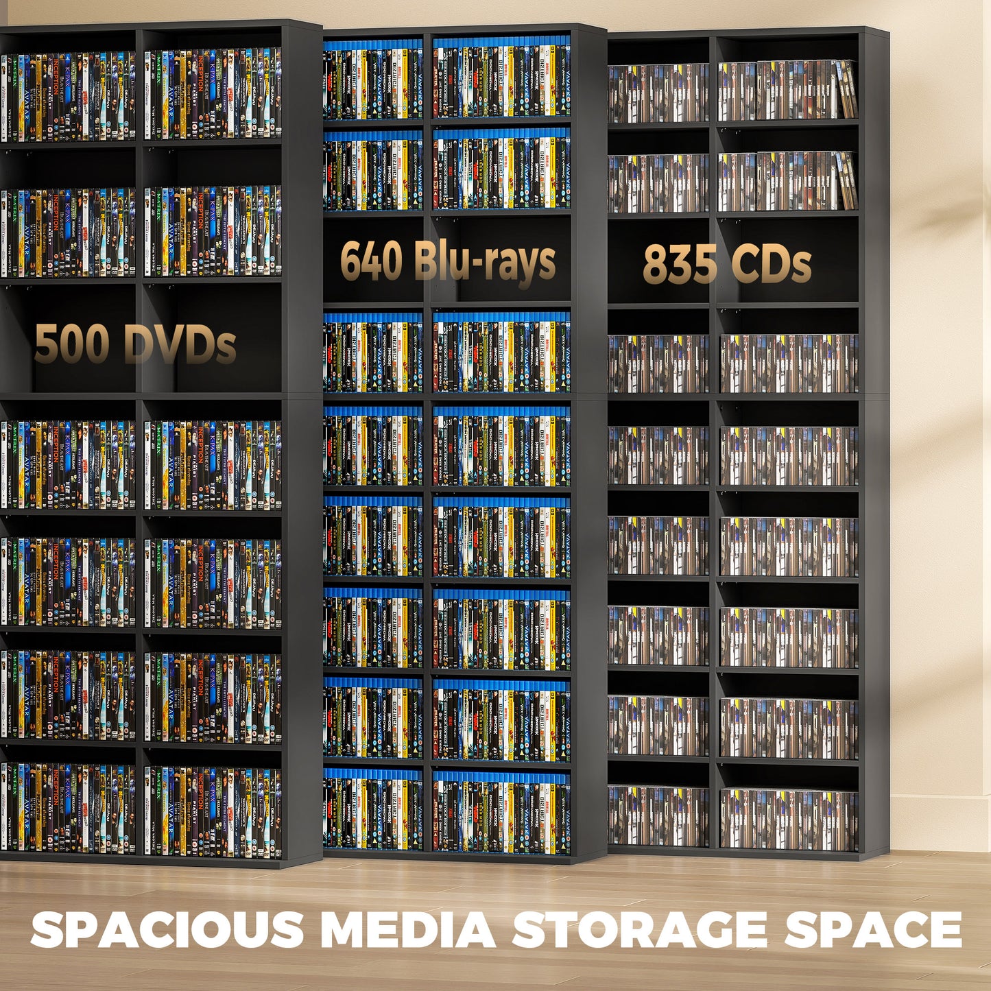 HOMCOM 835 CD and 640 Blu Ray Storage Unit with 27 Compartments and 21 Adjustable Shelves Black Finish