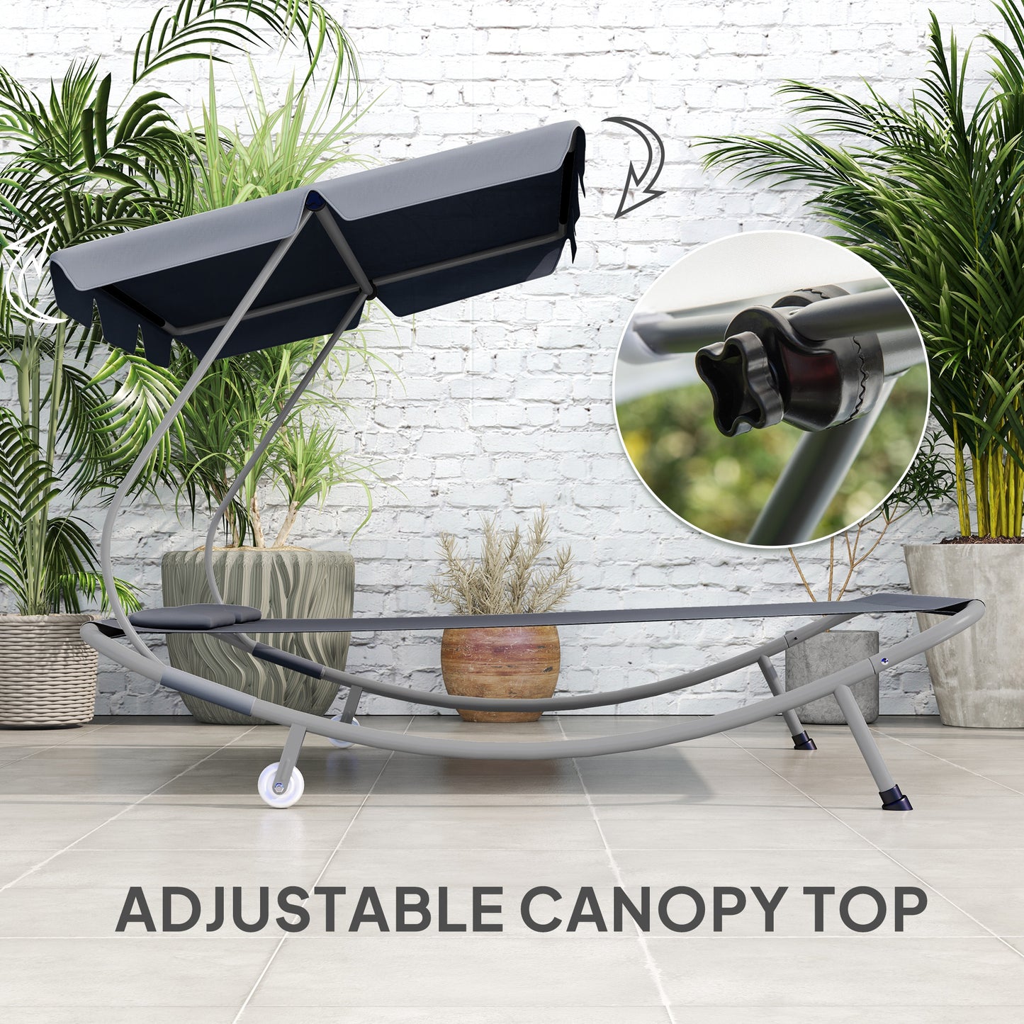 Outsunny Double Outdoor Bed With Adjustable Detachable Canopy Steel Frame And Wheels Light Grey