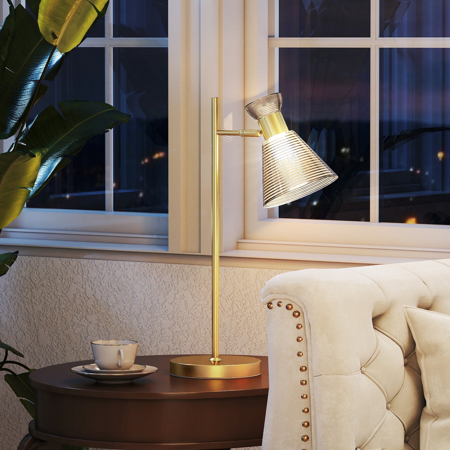 HOMCOM Modern Table Lamp Bedside Lamp With Adjustable Flower Shaped Head E27 Socket Gold Tone For Living Room Bedroom